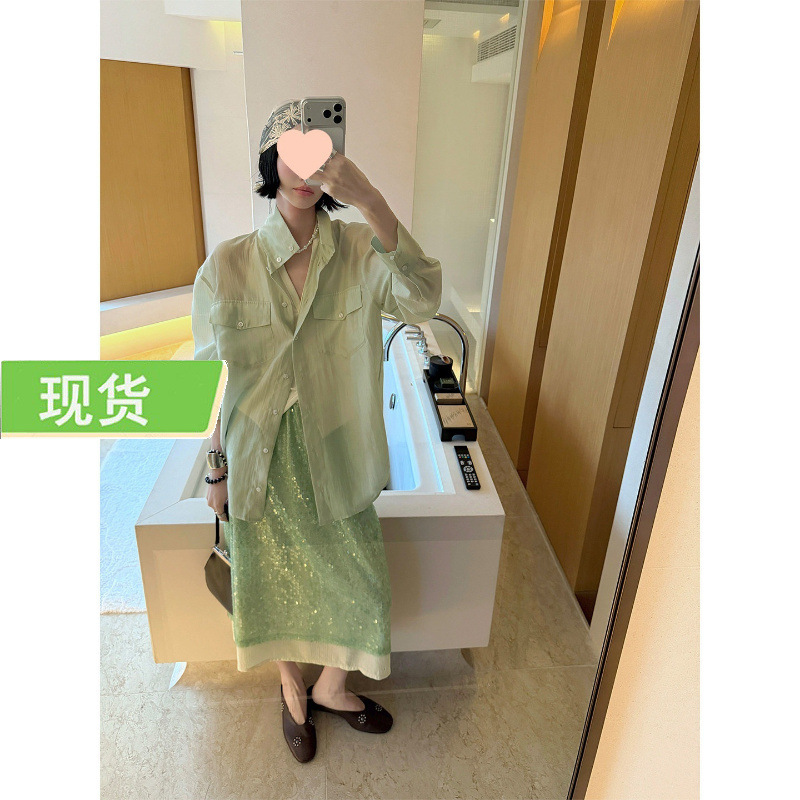 Mona Zhang Qixian Breathable Tencel Shirt/Vertical Striped Textured Tencel Shirt Summer Lightweight Sun Protection Shirt Mona Zhang Qixian Breathable Tencel Shirt/Vertical Striped Textured Tencel Shirt Summer Lightweight Sun Protection Shirt