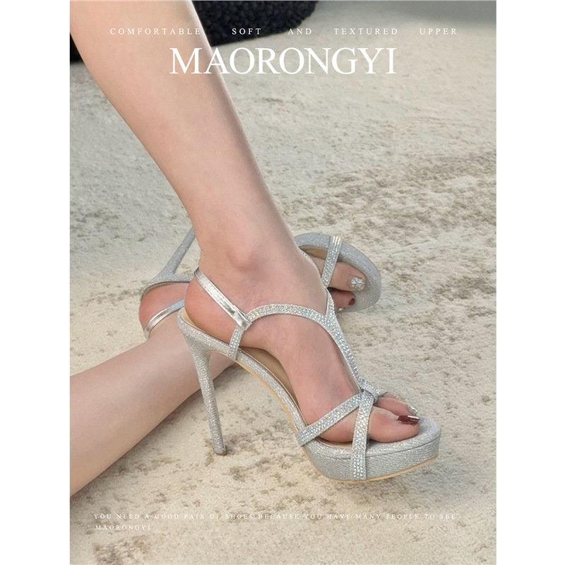 【】Sexy Open-Toe Thong Sandals for Petite Women with 12-Inch Straps, Waterproof Platform, and Thin High Heels That Are Comfortable