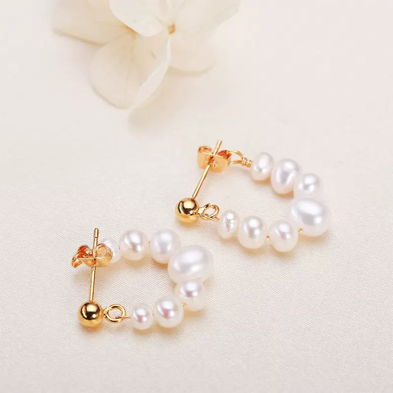 厂家直供真珍珠耳钉创意手作女生耳饰简约大方淡水珍珠耳饰耳环女