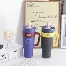 跨境爆款316不锈钢冰霸杯高颜值手柄吸管杯户外大容量陶瓷内胆保
