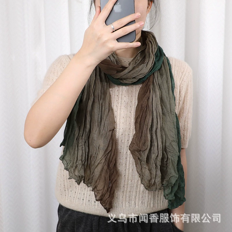 Demi-season thin keep warm scarf, retro universal cloak, cotton and linen, gradient