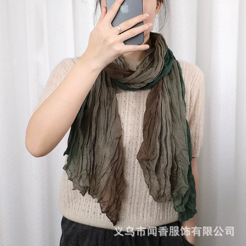 Demi-season thin keep warm scarf, retro universal cloak, cotton and linen, gradient