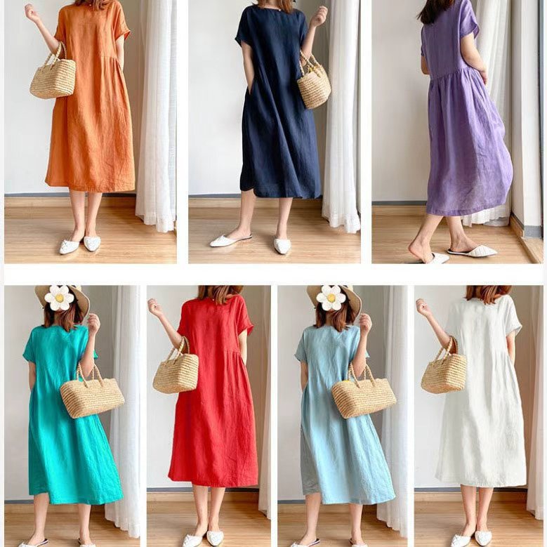 Fat mm Large Size Short-Sleeved Dress Age-Reducing Cute Baby Doll Dress Loose Literary Forest Style Women's 2025 Summer Skirt