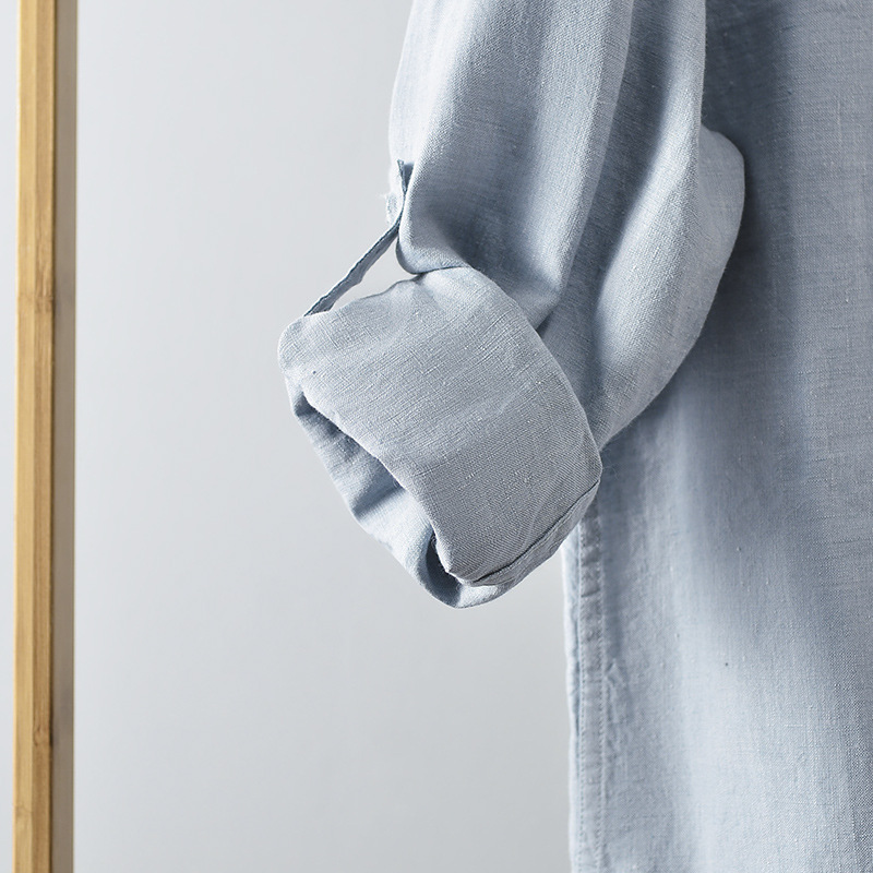 2024 primavera nuevos hombres de lino DE LA SOLAPA floja camisa de lino casual Camisa de manga larga de lino E007