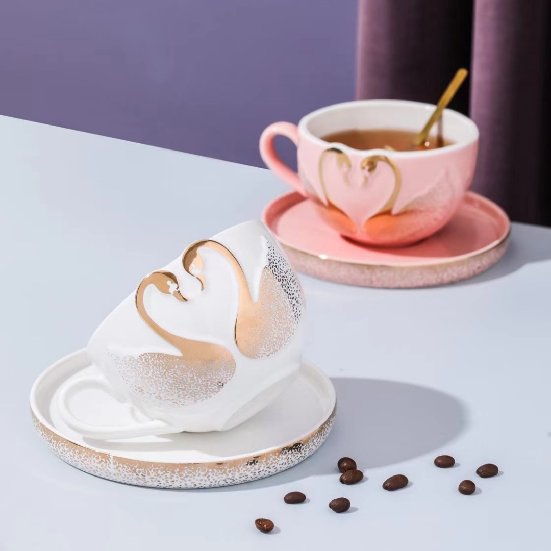 Creativo personalizado en relieve Cisne taza de café estilo nórdico taza y platillo traje simple tarde té regalo