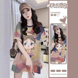 设计感扎染人物短袖t恤女2025新款夏季宽松趣味女孩独特别致上衣