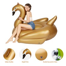 厂家直销充气天鹅浮排节日派对水上游泳浮岛PVC充气金色天鹅浮排
