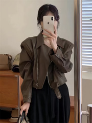 复古pu皮衣外套女2025秋冬季新款小个子时尚百搭显瘦短款夹克上衣