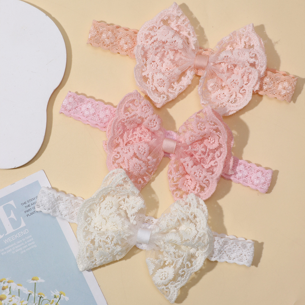 Nuovi accessori per capelli per bambini Europa e Stati Uniti vendita calda fascia per capelli con fiocco in pizzo per bambini fascia elastica per bambini all'ingrosso_voghion.com