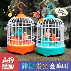 学舌鳥かごの子供のおもちゃの音響制御の録音のシミュレーション話の小鳥の男女の子供は露店の夜市を並べて卸売りします。