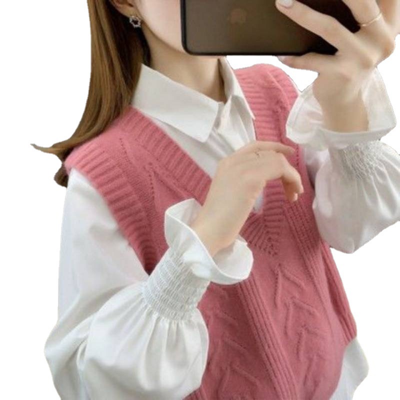 2023 nuevo suéter camisa de mujer chaleco traje de una pieza suéter primavera y otoño estilo occidental suelto todo partido