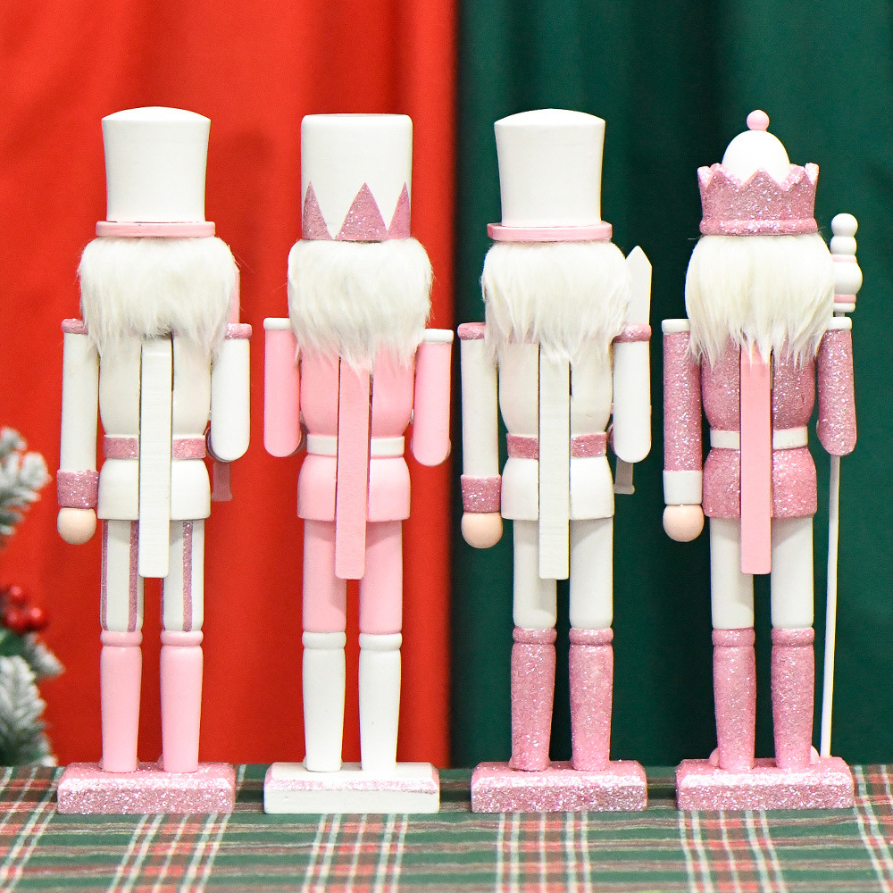 Shangxin 30CM macarón polvo brillante blanco espada soldado rey tambor cascanueces adornos de regalo de Navidad