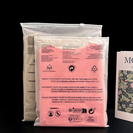 Foreign trade transparent warning pe clothing bag eva thick frosted zipper bag environmental label packaging bag customization