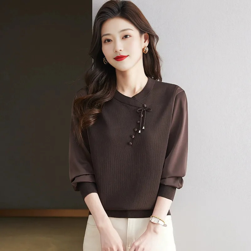 春秋女装2025年新款布拼接早秋遮肚子针织衫女上衣秋季宽松打底衫|undefined