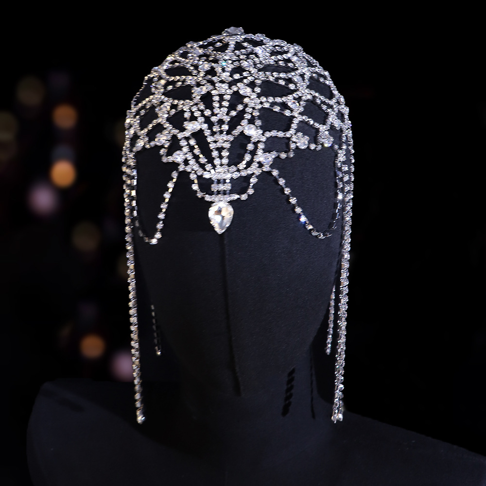 European and American Fashion Hair Accessories Mesh Exaggerated Ethnic Style Rhinestone Hair Chain Bridal Wedding Head Chain Hair Chain Cross-Border