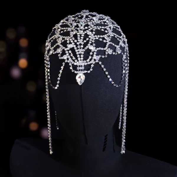 European and American Fashion Hair Accessories Mesh Exaggerated Ethnic Style Rhinestone Hair Chain Bridal Wedding Head Chain Hair Chain Cross-Border