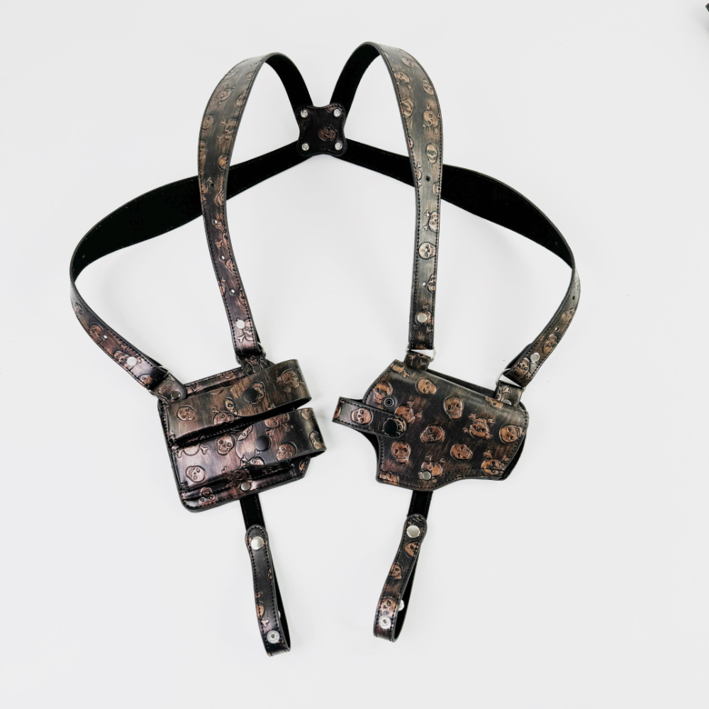 유니섹스 두개골 언더암 권총 홀스터 전술 권총 더블 로우 몰더 홀더 할로윈 원피스 어깨 총 가방