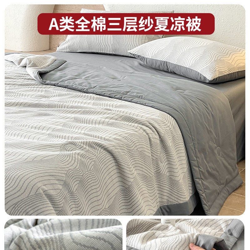 Juego de cuatro piezas de cama de edredón fresco de verano de hilo de doble capa de algodón puro 2025 nuevo juego de tres piezas de sábanas de alta gama de lujo ligero image 13
