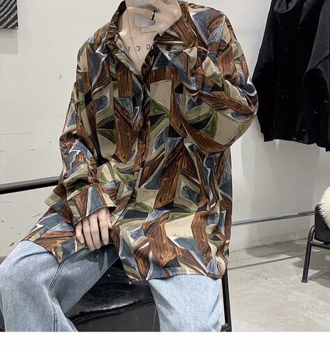 New autumn long-sleeved shirt for men Korean style trendy and versatile ins Hong Kong style loose casual and iron-free retro floral shirt