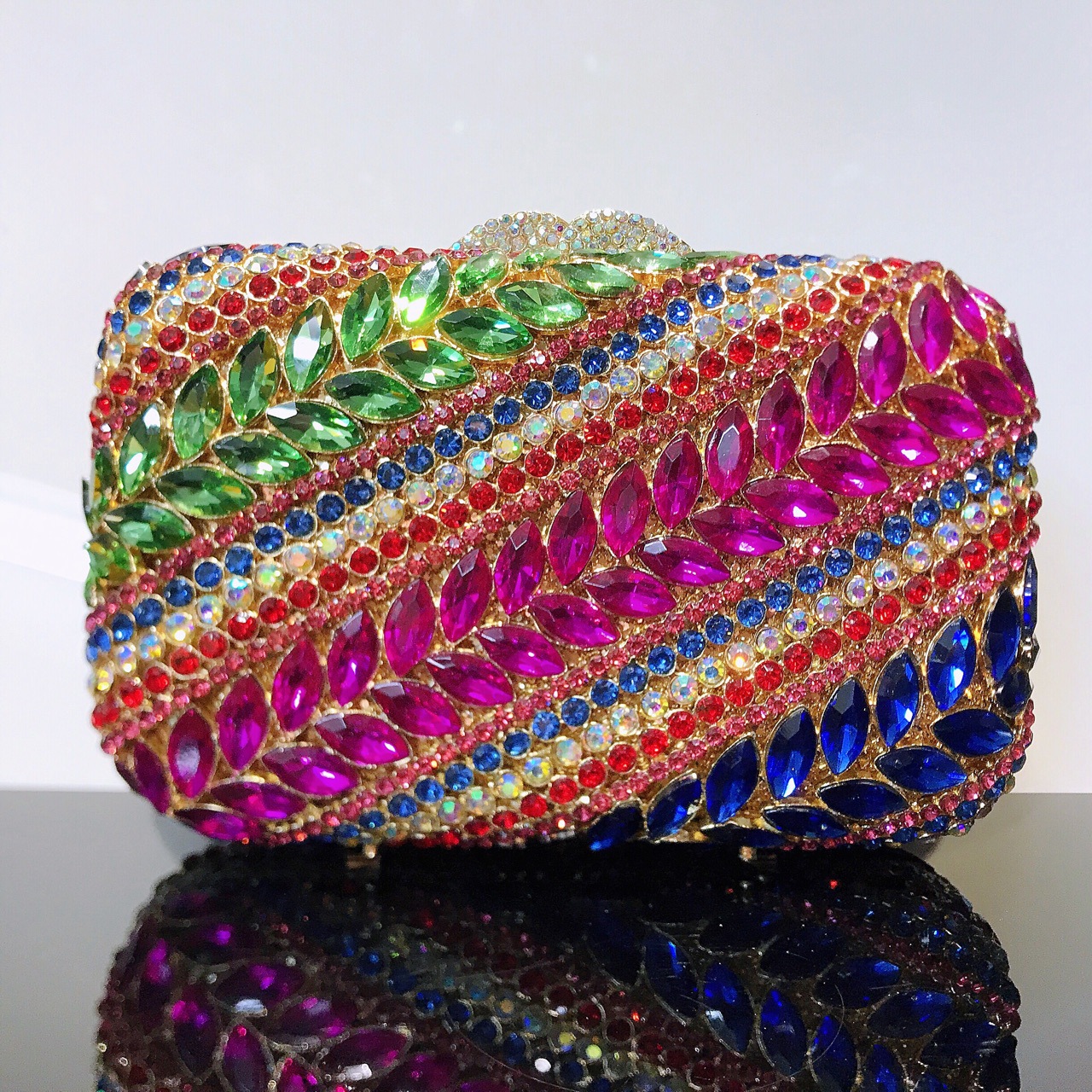 Túi clutch nữ đính đá pha lê hình bông lúa mì, cầm tay dự tiệc sang trọng — Màu đỏ hoa hồng