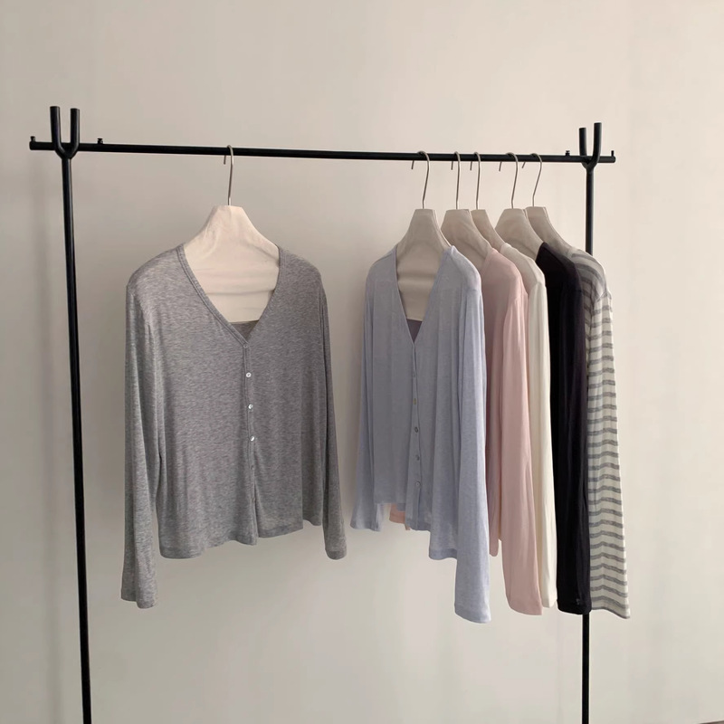 Tencel Modal Cardigan Silk Spring and Summer Lightweight Korean-Style Skin-Friendly Cotton Wool Knitwear Women's Buttoned Long-Sleeved Top