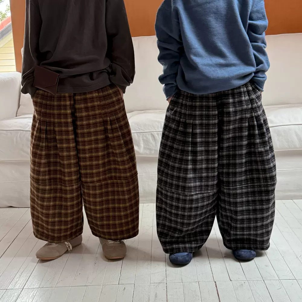 童裤2025秋冬韩版男女童加绒休闲格子宽松阔腿裤百搭老爹裤
