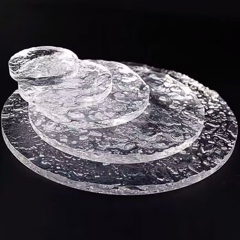 石头纹水波纹亚克力板圆形网红茶几桌面异形玻璃隔断制家具