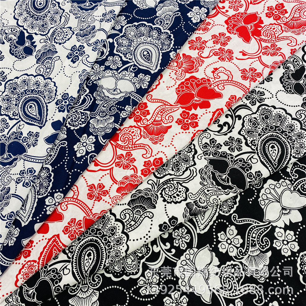 春夏新款佩斯利腰果印花布  全棉40支府绸印琵琶花 头巾服装面料