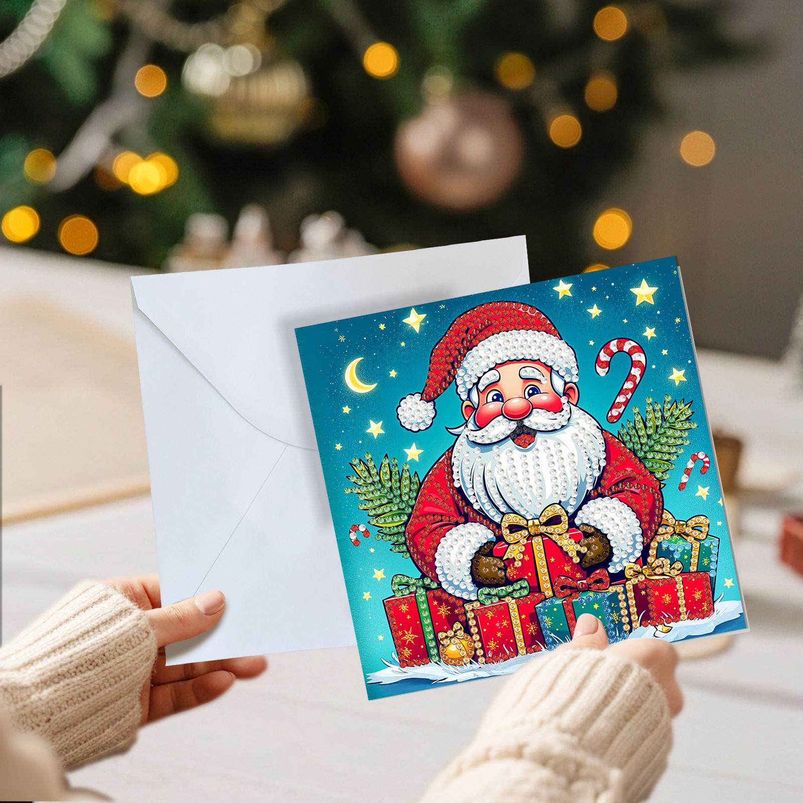 Explosiones transfronterizas de Navidad multiserie de tarjetas de felicitación puntuales hechas a mano 9 conjuntos de sobre de diamante 6 conjuntos de dibujos animados