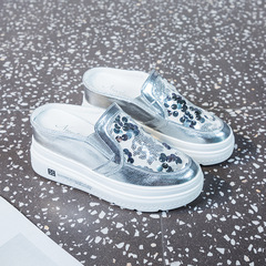 8cm Hidden Heel Half-Slipper for Women, 2024 Spring/Summer Collection—Small Sizes 31, 32, 33, Featuring Rhinestones and Sequins, with a Thick Sole