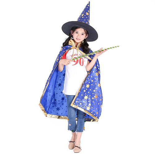 Halloween cloak children's performance costume little witch magician cosplay five-star cloak hat set