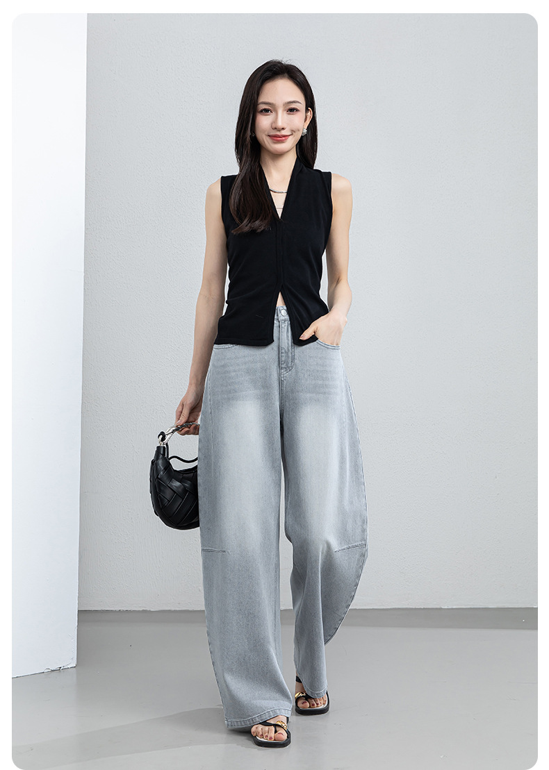 Quần culottes nữ ống rộng cạp cao dáng suông chất liệu tencel mềm mại — màu xám chi tiết 18