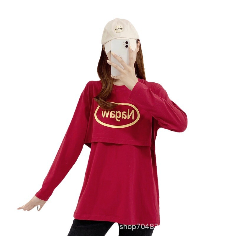 妊婦の産後の授乳の上着の外は月子服の長袖の薄いタイプのtシャツの金の春秋の授乳する期の服の2109を着ます。|undefined