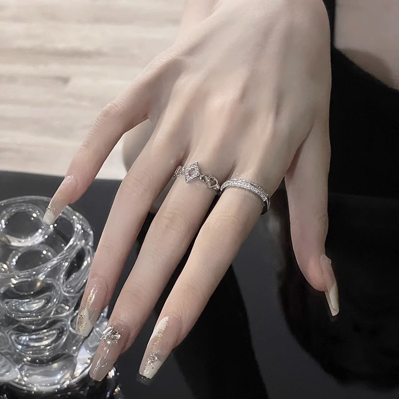 幾何小眾設計個性滿鑽開口閃鑽鋯石戒指女高級感百搭ins冷淡風潮