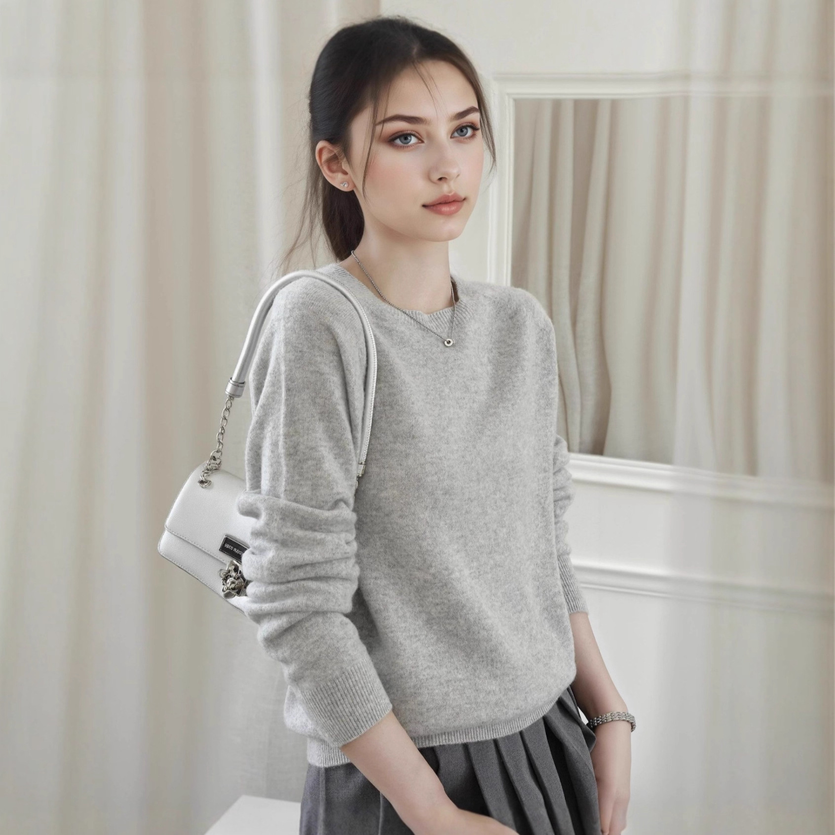 女羊毛衫半高领羊绒羊毛衫女上衣慵懒宽松长袖套头针织打底衫毛衣