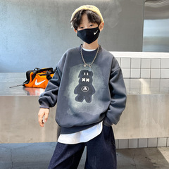 Boys' Hoodie 2023 Spring and Autumn Thin Loose Simple Trendy Children's Top Medium and Large Children's Trendy Style Single Piece Casual Long Sleeve T