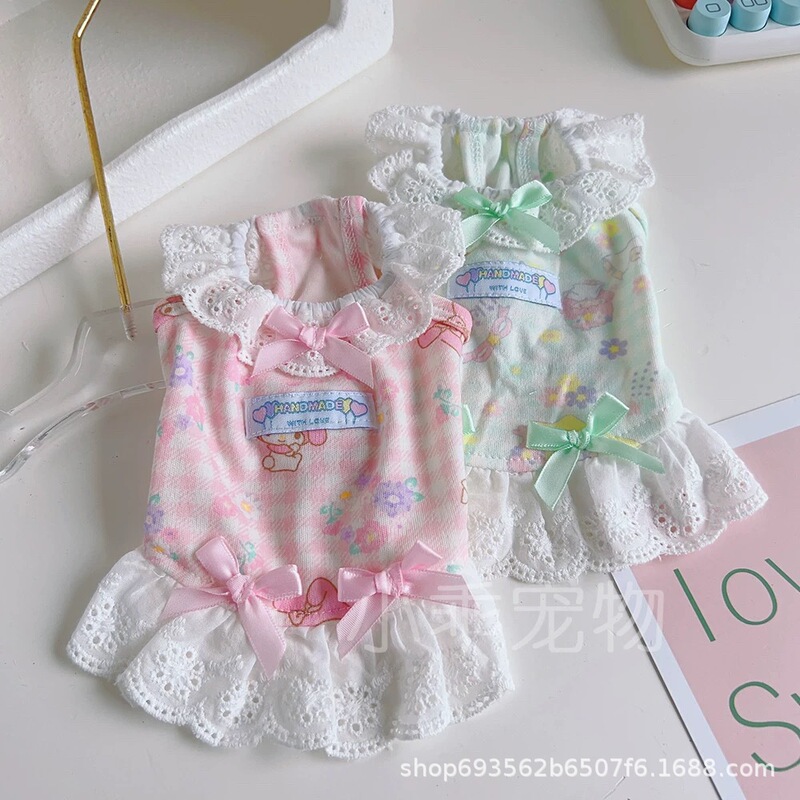 Pet Cat and Dog Teddy Pomeranian Bichon Clothes Spring and Summer Home Clothes Lace Plaid Thin Bow Princess Dress Pet Cat and Dog Teddy Pomeranian Bichon Clothes Spring and Summer Home Clothes Lace Plaid Thin Bow Princess Dress