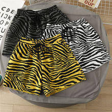 斑马纹高腰阔腿短裤女2022夏季宽松休闲运动裤A字居家热裤瑜伽裤