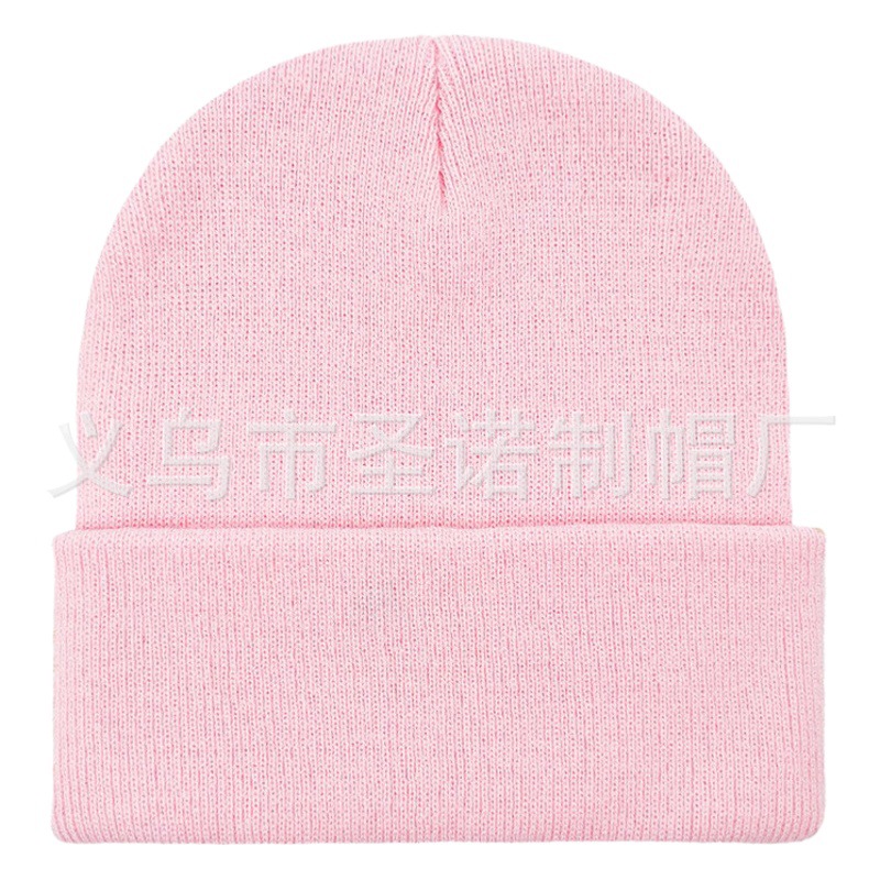 Embroidered Full Acrylic Solid Color Light Plate Knitted Hat European and American Autumn and Winter Warm Wool Hat Men's and Women's Bean Hat
