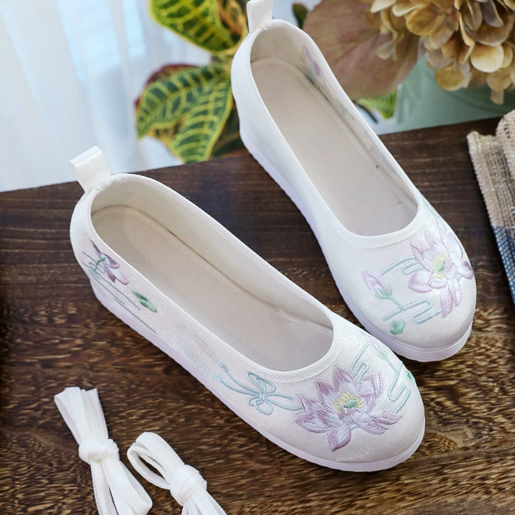 Обувь ханьфу с круглым носком на весну и осень в старинном стиле, Студенческая Тканевая обувь с вышивкой, старинный костюм, сценическая танцевальная обувь, женская обувь, однослойная обувь