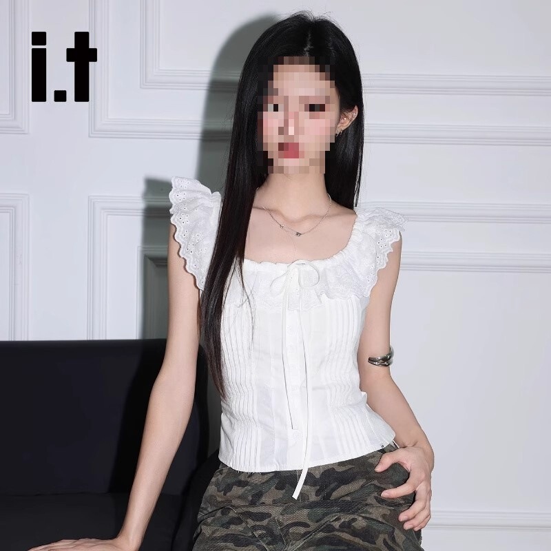 Ruffled French-Style White Sleeveless Shirt for Women, Summer Sweet Slim-Fit Blouse, Gentle Chic, Slimming and Versatile Top