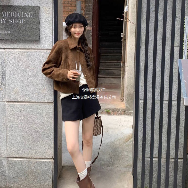 咖色鹿皮绒外套女短款2025年春秋韩系宽松休闲美拉德复古夹克上衣|undefined