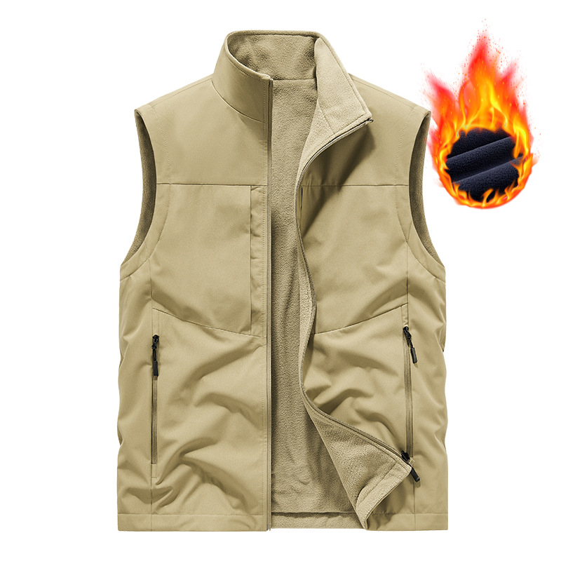Primavera y otoño, uso de doble cara más chaleco de comercio exterior de terciopelo, chaleco de herramientas multibolsillo antisalpicaduras para exteriores para hombres, personalización avanzada