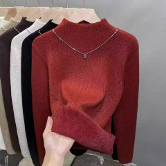 一体绒半高领毛衣女加绒加厚打底衫2025秋冬新款针织衫内搭上衣潮