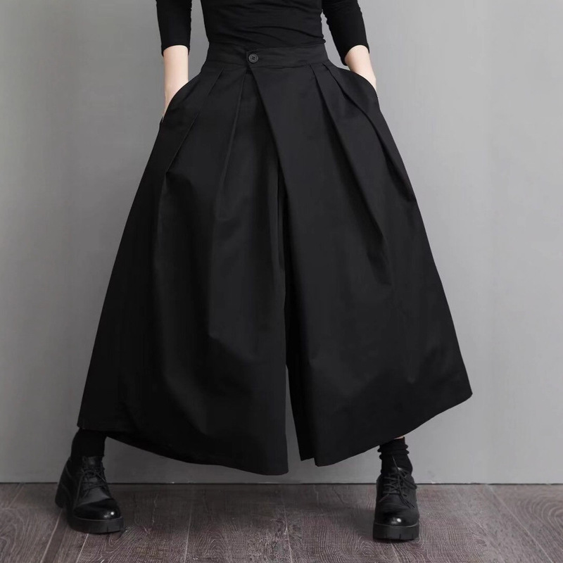 Dark Bf Style Wide-Leg Dress Pants Plus Size High-Waisted Loose Long Pants with a Sense of Design, Pleated Versatile Black Casual Pants for Men and Women Dark Bf Style Wide-Leg Dress Pants Plus Size High-Waisted Loose Long Pants with a Sense of Design, Pleated Versatile Black Casual Pants for Men and Women