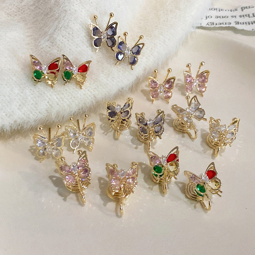 Zirconia Fresh Color Butterfly stud earrings with Instagram style, niche ear bone clip design earrings, sweet and cute, light luxury earrings.