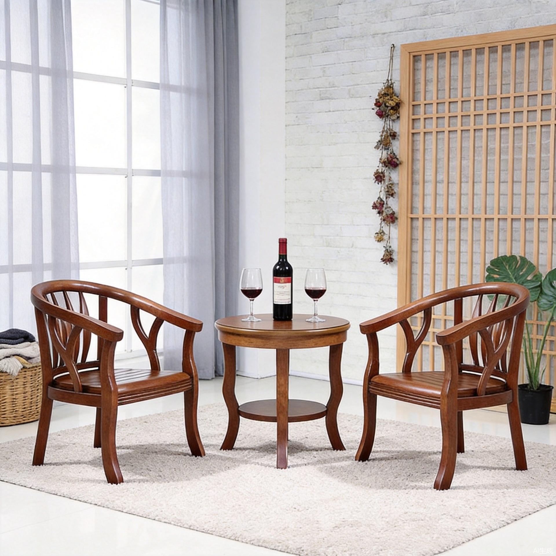 3피스 원목 의자 세트, 오크 원형 의자, 티 테이블, 원목 협상용 의자, B&B 아파트 의자, 모던 신중국풍, 명나라 스타일