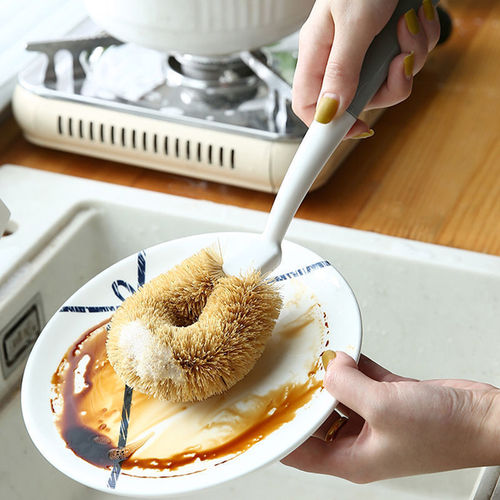 Coconut palm brush non-stick oil pot brush kitchen coconut palm brush pot brush household decontamination long handle non-damaging pot brush wholesale