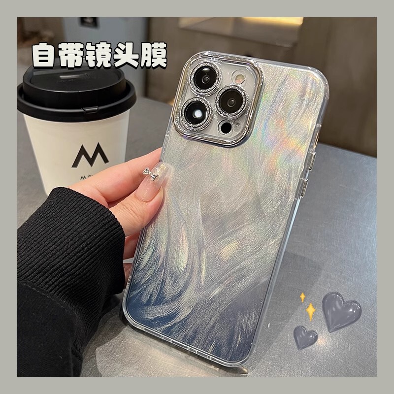 Laser silver Feather Phone Case for Apple 16ProMax Niche iphone15 Premium 14 Protective Case