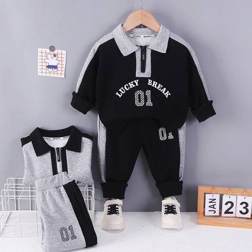 Children's suits, casual sports suits, boys' color-blocked lapels, half-zips, long-sleeved sweatshirts and sweatpants, children's two-piece trendy sets